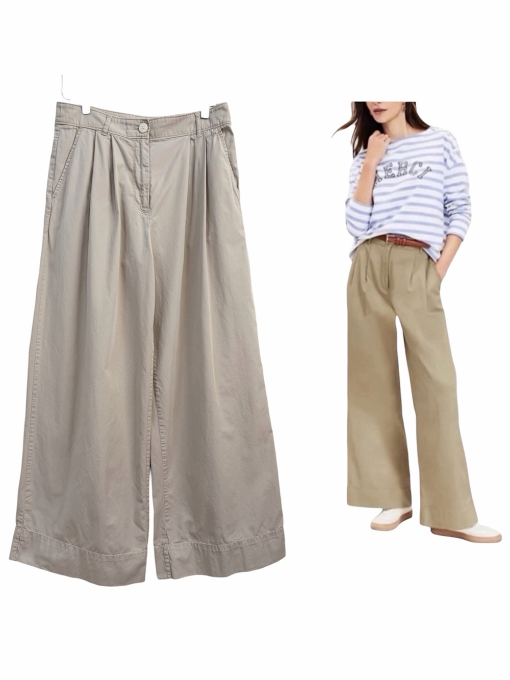 LOFT | High Waisted Cotton Poplin Wide Leg Pants Khaki